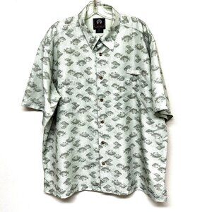 Weatherproof Fishing Shirt XXL Vented Hawaiian Short Sleeves Green Novelty Print